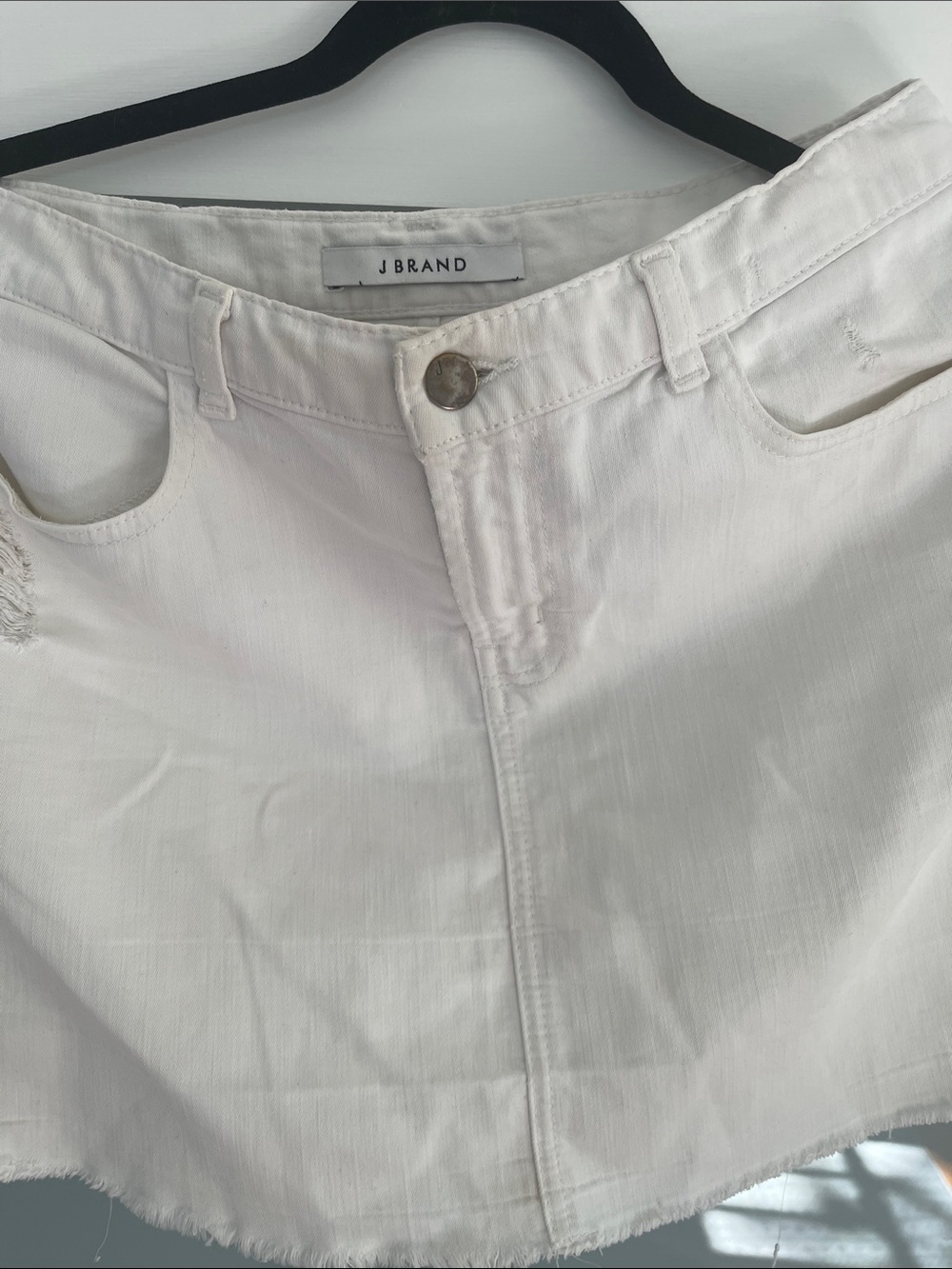 J Brand White Denim Mini Skirt with Raw Hem